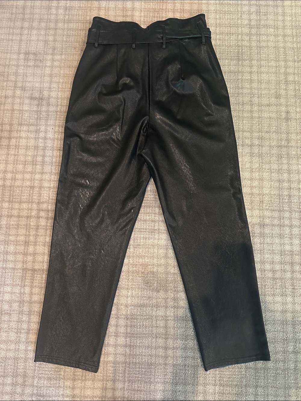 Commando Black Faux Leather Paperbag High-Waist Pants with Self-Tie Belt - Picture 5 of 6